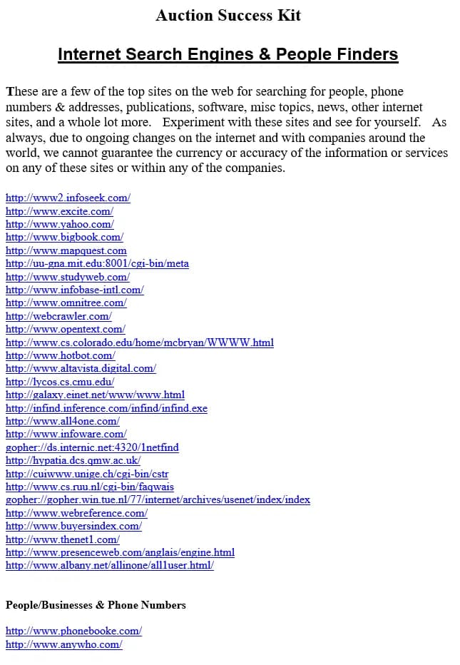 An ancient list of search engines